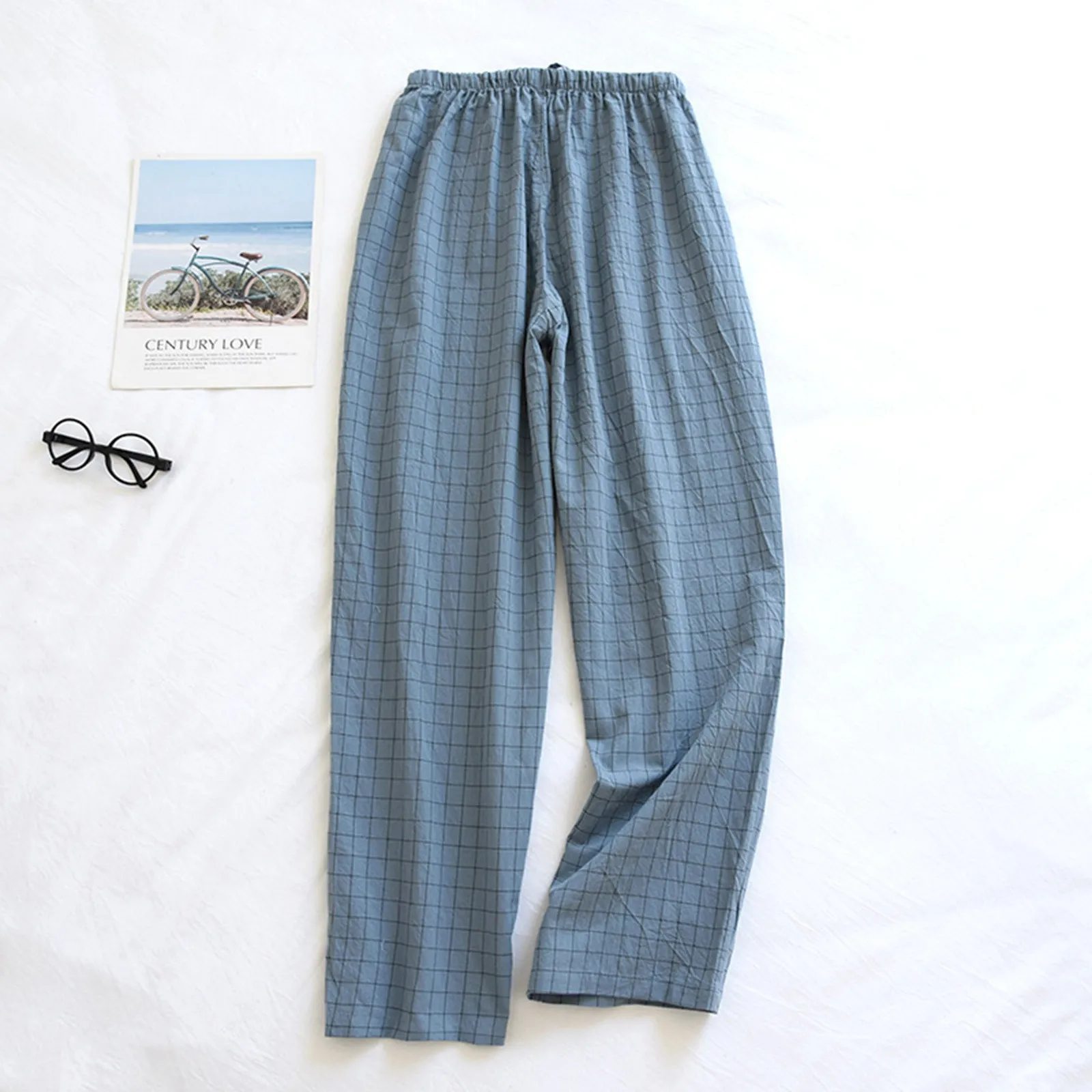 

Men Pajama Pants Plaid Home Pants 2024 Spring Summer Pajamas Thin Style Loose-Fitting Trouser Plus Size Men Pants Home Wear