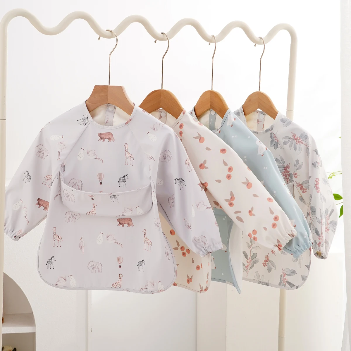 해피플루트 1/3/5개입  방수 PU 턱받이 얼룩 방지 세척 간편 용 식사 앞치마..