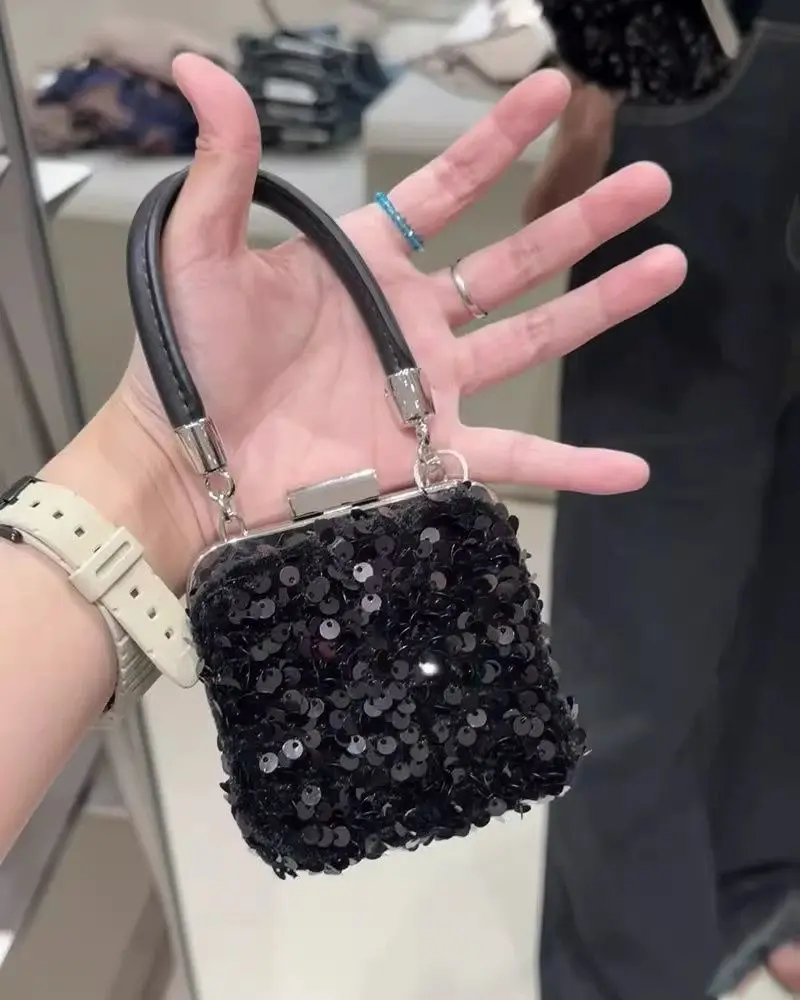 JIAERDI Beading Black Mini Bag Y2k Women Vintage Handle Chic Messenger Hand Bag Wallet Female Retro Square Bag Purse Aesthetic