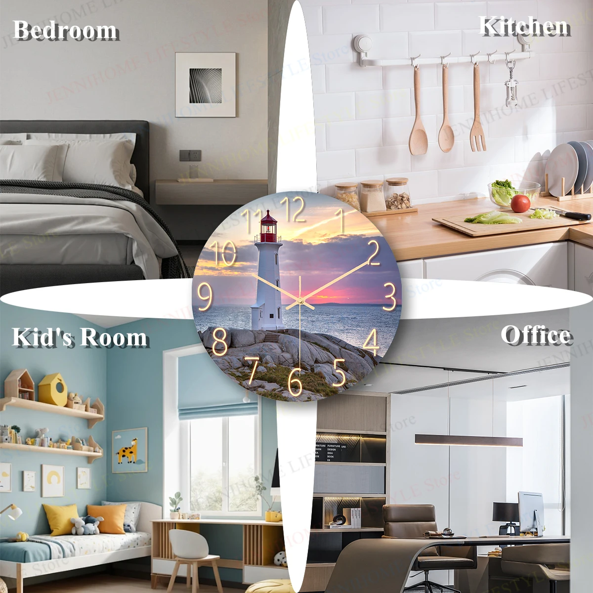 Beach Wall Clock Wall Art Clock Luxury Marble Watch Wall Mount Mechanic Clock Frameless Clock Wall Decor for Living Room Kitchen 4
