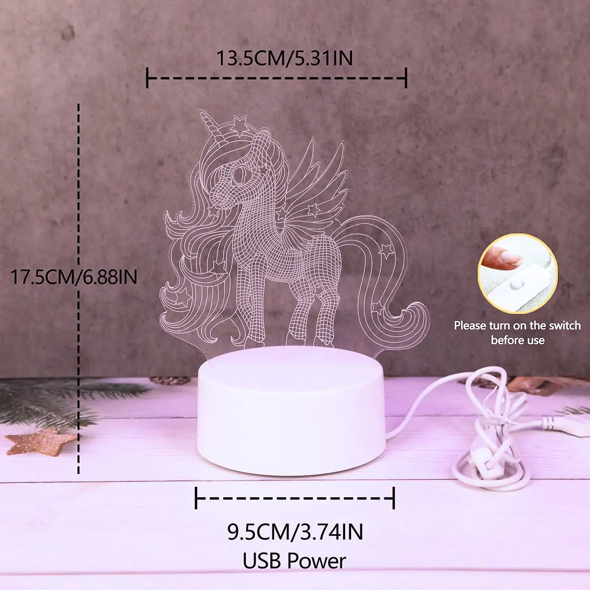 USB 꿈같은 3D 유니콘 야간 조명, 핑크 LED 조명, 침실, 파티, 거실, 결혼식, 장식 분위기, 선물 조명.