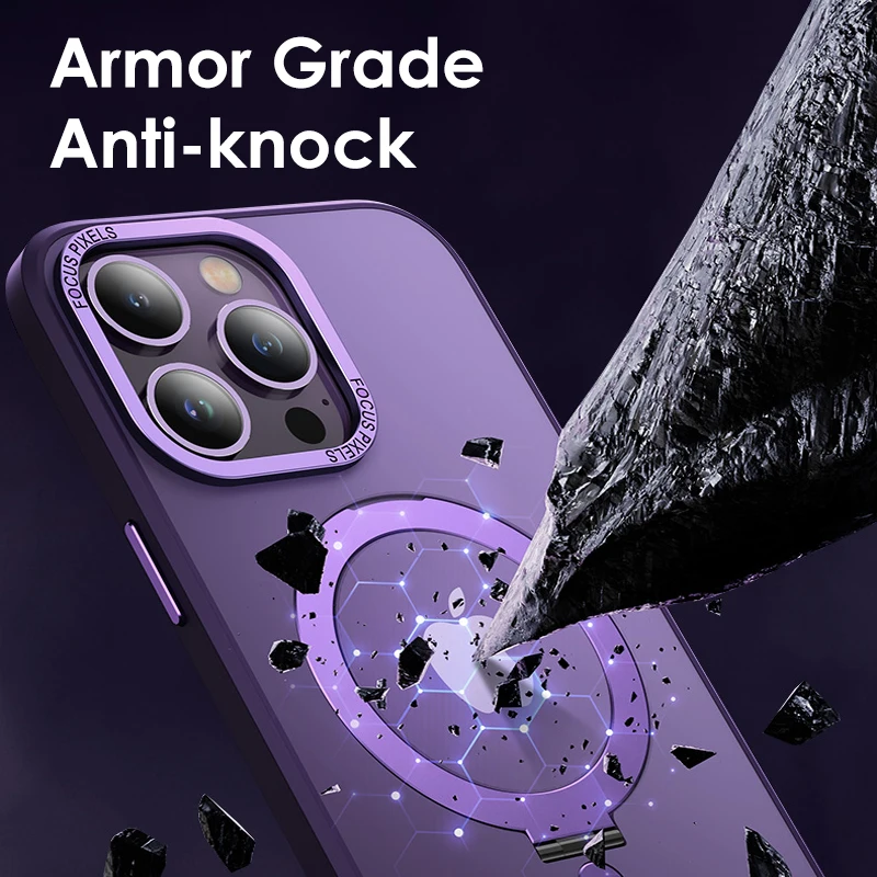 Strong Magnetic Stand Holder Phone Case For Iphone 11 12 13 14 15 Pro Max 14 15Plus With Rotatable Invisible Metal Bracket Cover