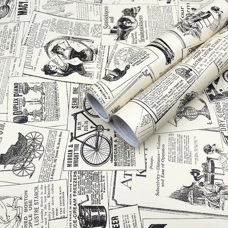 Vinyl Peel and Stick Vintage Newspaper Wall Stickers Self Adhesive Wallpaper for Room Decor Shelf Drawer Liner Home Decor cow pattern black and white wallpaper self adhesive contact paper shelf liner drawer wall papers home bedroom living room decor