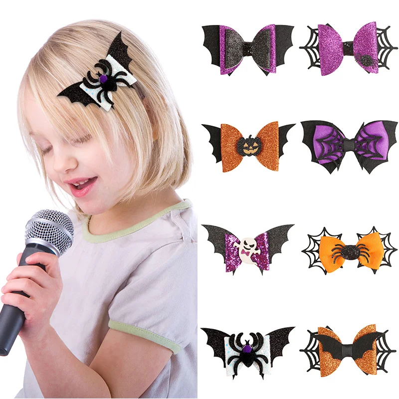 

Xugar Halloween New Bow Hair Clips Cute Flying Small Bat Shape Girls Hairpins Ghost Pumpkin Baby Headwear for Kids Accessories