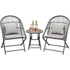 Foldable 3-Piece Patio Bistro Set with Folding Rattan Chairs and Round Table - Small Outdoor Furniture for Balcony, Garden 1