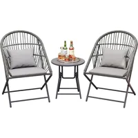 Foldable 3-Piece Patio Bistro Set with Folding Rattan Chairs and Round Table - Small Outdoor Furniture for Balcony, Garden 1