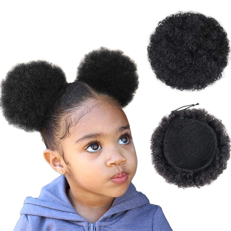 Coda di cavallo con coulisse a sbuffo Afro da 4 pollici per ragazze bambini donne nere panini per capelli sintetici di piccole dimensioni capelli ricci crespi ciambella Chignon