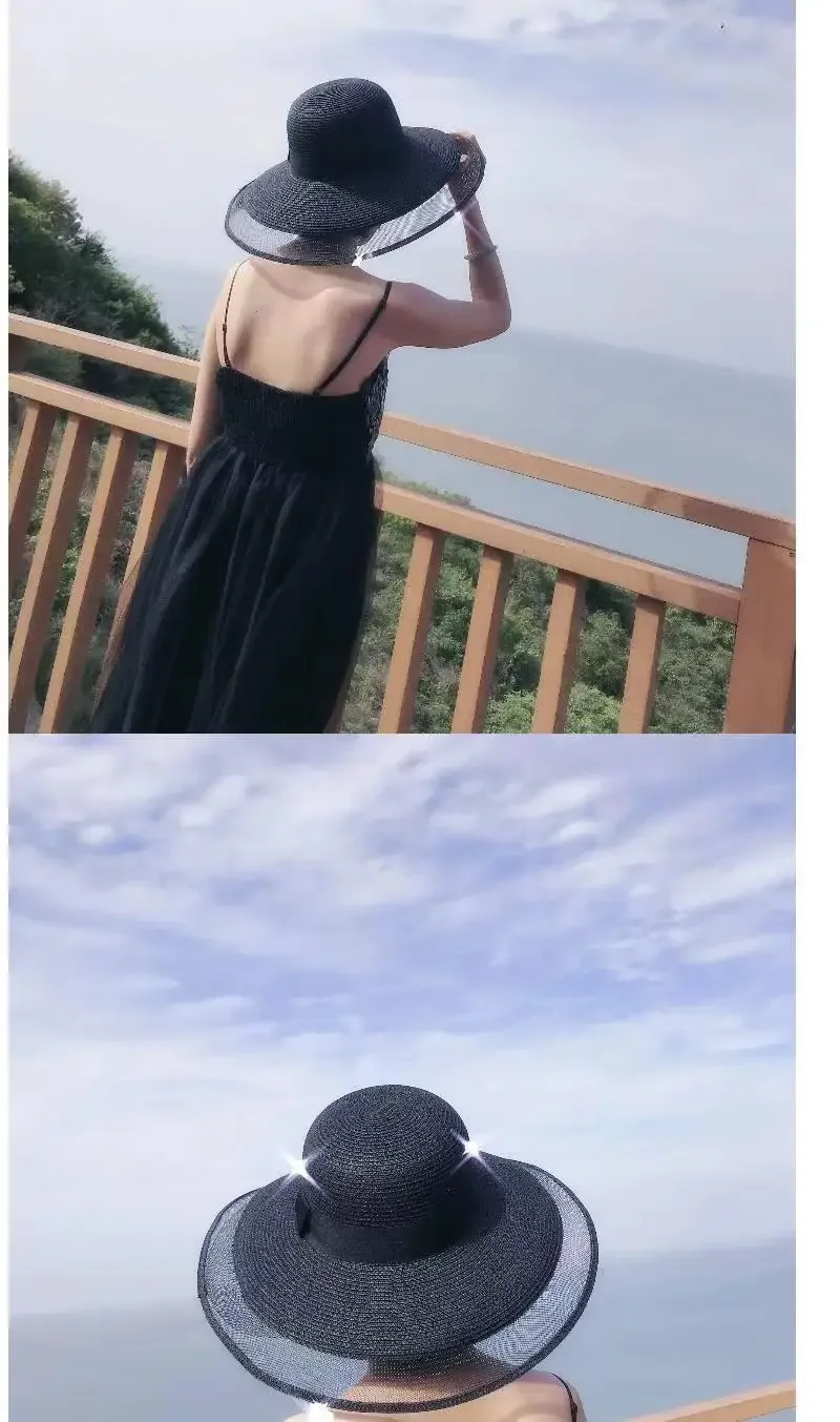 Women's Wide Brim Foldable Straw Sun Hat Uv Protection Beach Cap_voghion.com