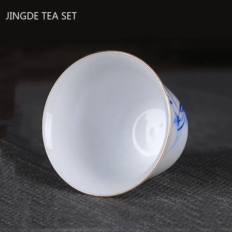 2pcs Hand-painted White Porcelain Thin Tire Tea Cup Jingdezhen Ceramic Teacup Creative Teaware Gifts Home Personal Single Cup