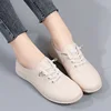 WOIZGIC Female Ladies Women's Genuine Leather Flats Shoes Loafers Soft Moccasins Lace Up Comfortable 5