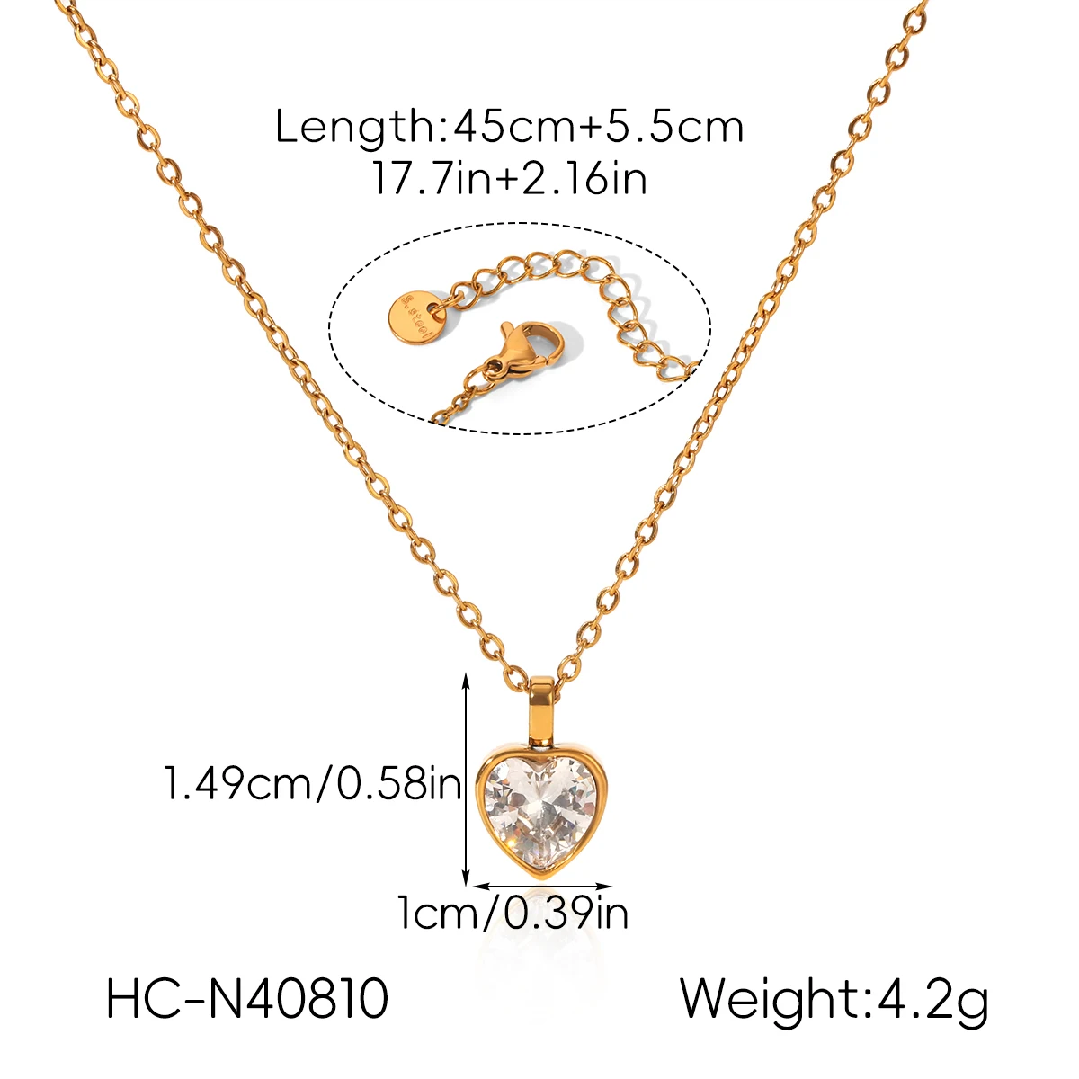 18K vergoldete Herzanhänger-Halskette für Damen, CZ-Emaille-Halsketten, hypoallergen, 316L Edelstahl, wasserdicht, Schmuckgeschenk – Detail 10