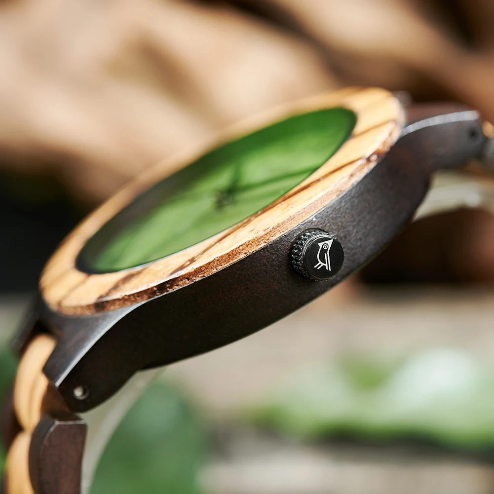 Men's Wood Watch with Genuine Leaf, BOBO BIRD Watch, Leaves Face Original Wooden Clock, Engraved Watch, Anniversary Custom Gift