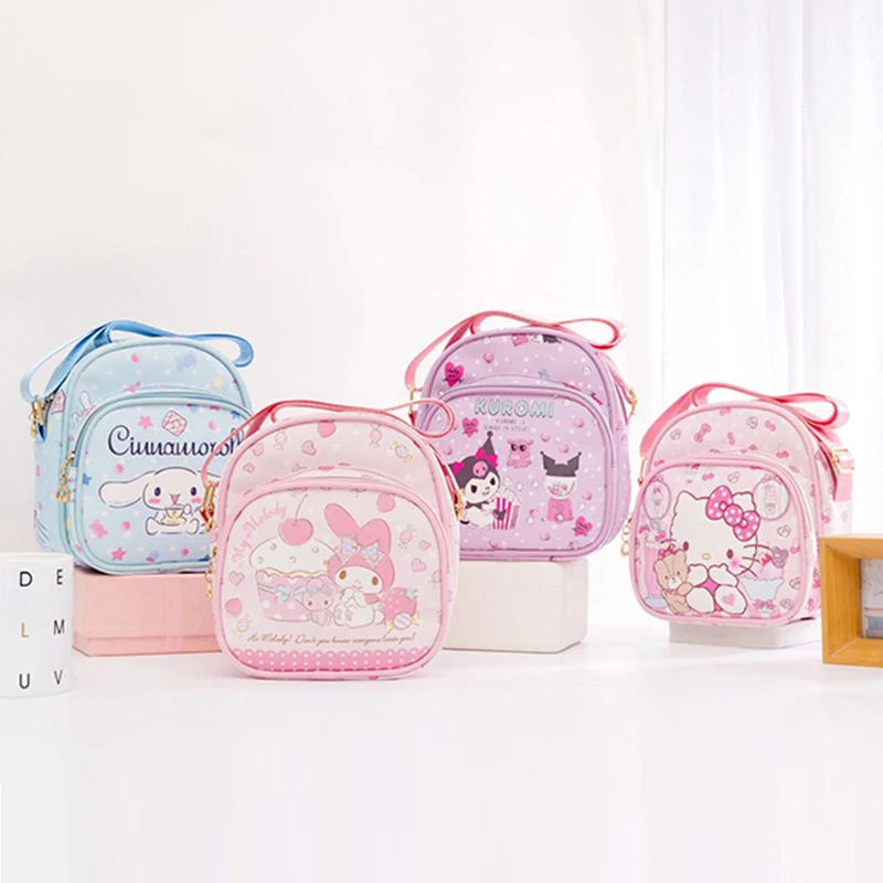 

Kawaii Sanrio Cinnamoroll Kuromi HelloKitty MyMelody мультфильм Милая ПУ кожа Водонепроницаемая Детская сумка через плечо