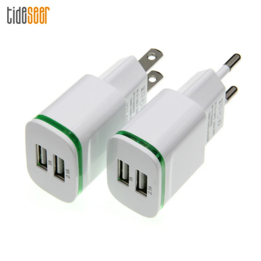 

Зарядное устройство USB со светодиодной подсветкой, 2 порта, 5 В, 2 А, 100 шт.
