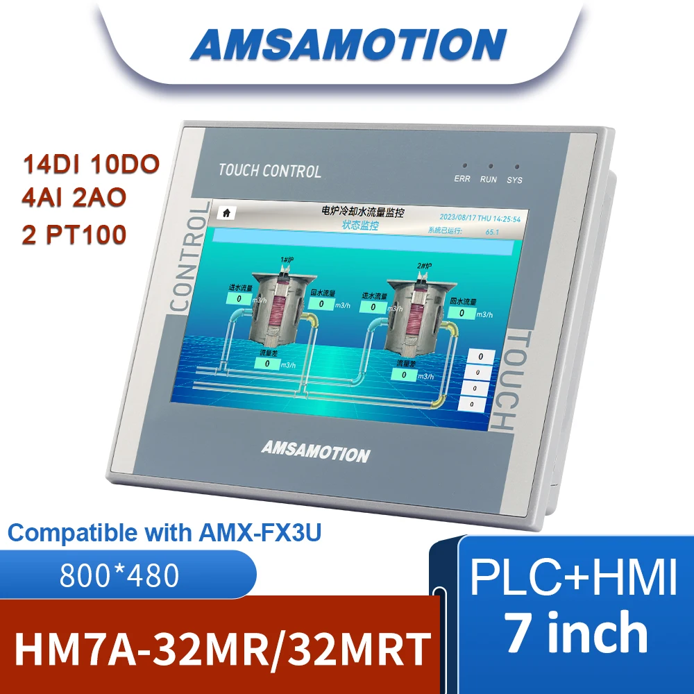 

AMSAMOTION 7'' Inch HMI PLC All-in-One Machine AMX-FX3U Controller Ethernet Monitor 16I 16O 4AI 2AO Touch Screen CNC GX