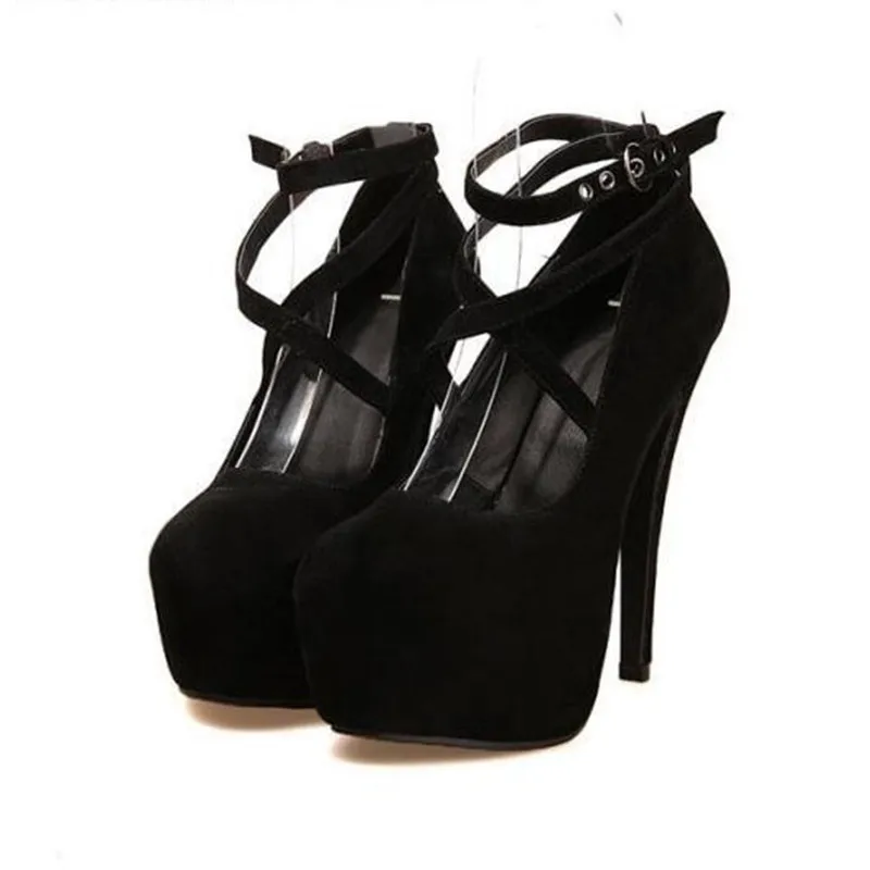 Spring and Autumn New Round Toe Suede Waterproof Table Cross-band Single Shoes Thin High Heel Banquet Large Women's Shoes 3