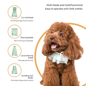 Electric Pet Hair Clipper with 4 Blades Grooming Trimmer Nail Grinder 4 in 1 Rechargeable Haircut For Dogs Cats Paw Face Shaver 4