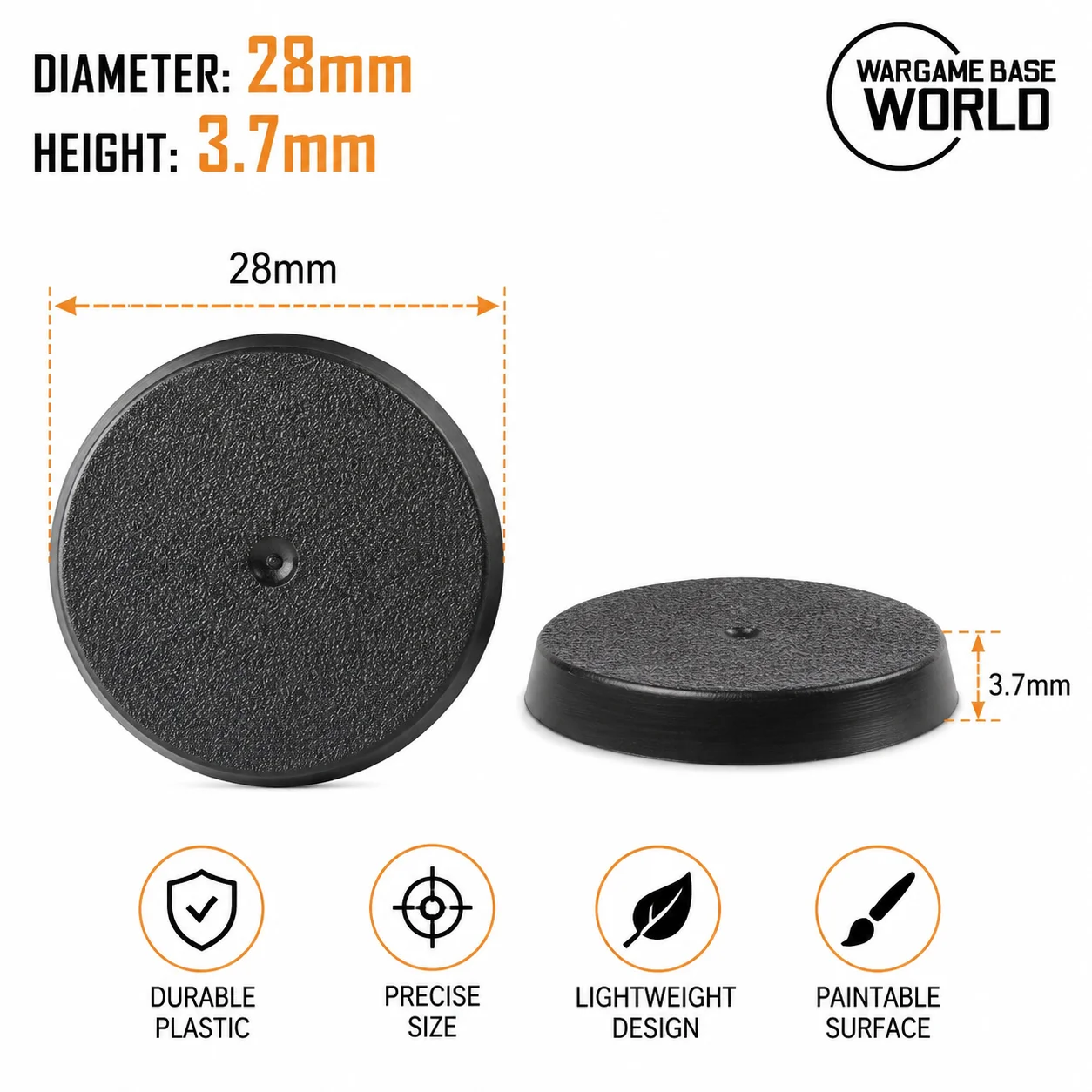 28mm Round Bases for Gaming Miniatures and Table Games 28.5mm