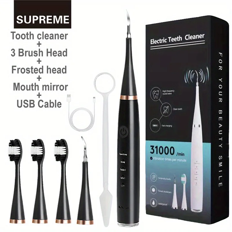 Tartar applicator, tartar removal tool, 5 modes, USB fast charge, 5 replaceable brush head electric toothbrush cleaning set 6