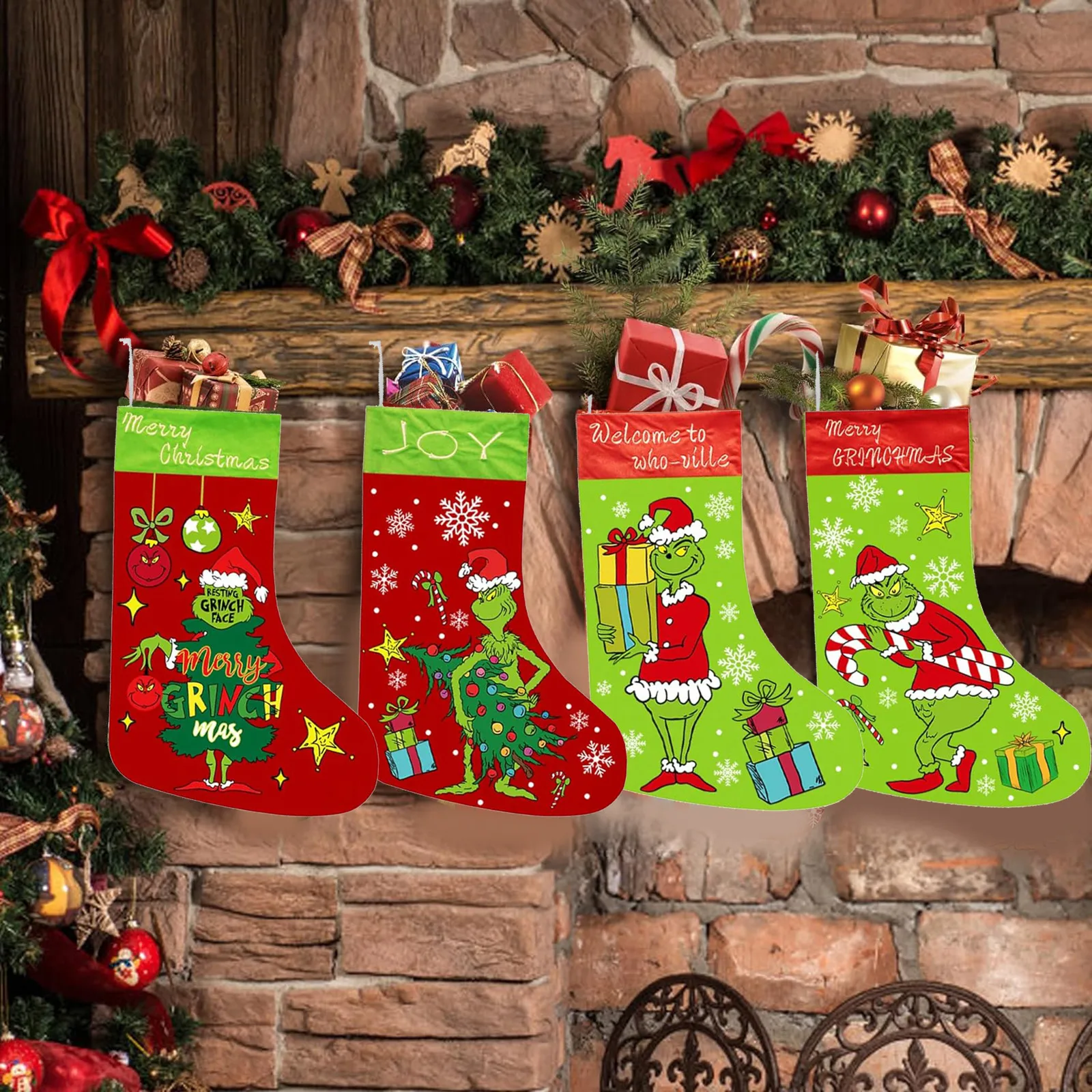 thumbnail image 1 of Christmas Stocking Set Of 4 High Quality Christmas Decorations Christmas Gift Socks For 18x12 Inch Large Xmas Stocking For Kids, 1 of 5