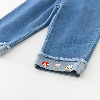 AYNIGIELL-بنطلون مطرز بالفطر للأطفال ، جينز مستقيم مغسول الساق ، بنطلون خريفي ، جديد ، عمر 1-5 سنوات 3