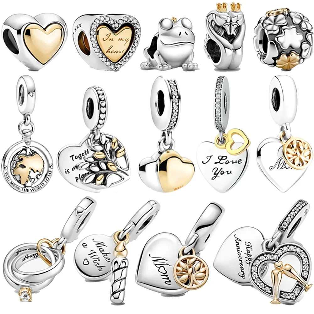 

Circular Golden Heart-Shaped Birthday Candle Beads Fit Pandora 925 Original Bracelet 925 Sterling Silver Women Jewelry Making