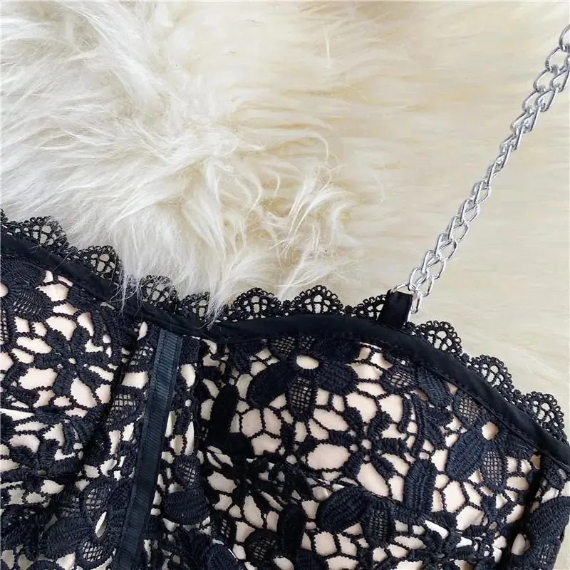 Fashion Sexy Spice Cutout Lace Women Underwear Iron Chain Sexy Bra One-Piece Full Cup Slip Wire Free Chest Binder Bras