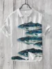 Men's Hawaiian Style Retro Fish Print Short Sleeved Shirt, Casual Linen Top, Loose and Breathable, Fashionable 5
