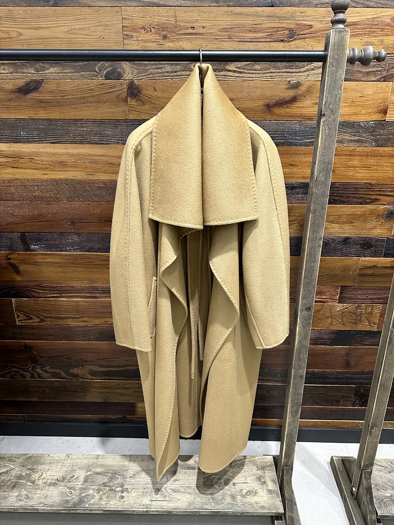 Double-sided water ripple cashmere Rienza coat Women's one piece large lapel woolen jacket