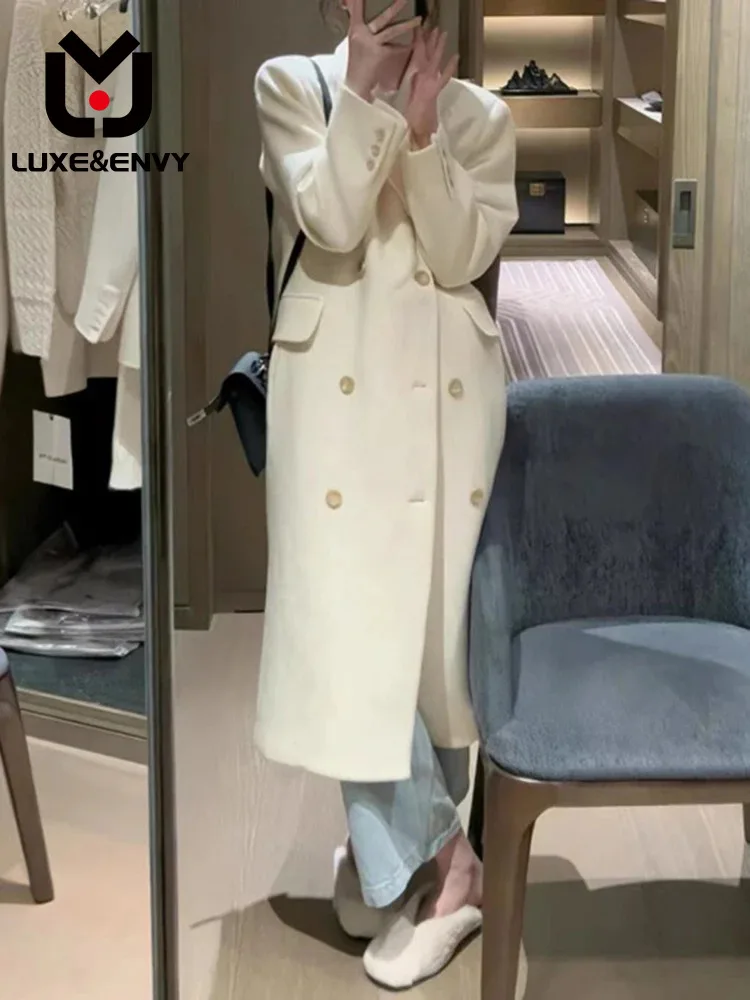 

LUXE&ENVY 100% Double-sided Cashmere Coat 2023 New Women's Fashion Korean Mid Length Coat 2023