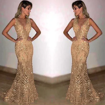 Shiny Sequin V Neck Maxi Dresses Women Elegant Slimming Backless Short Sleeved Long Dress Lady Gold Silver Party Evening Robes 1