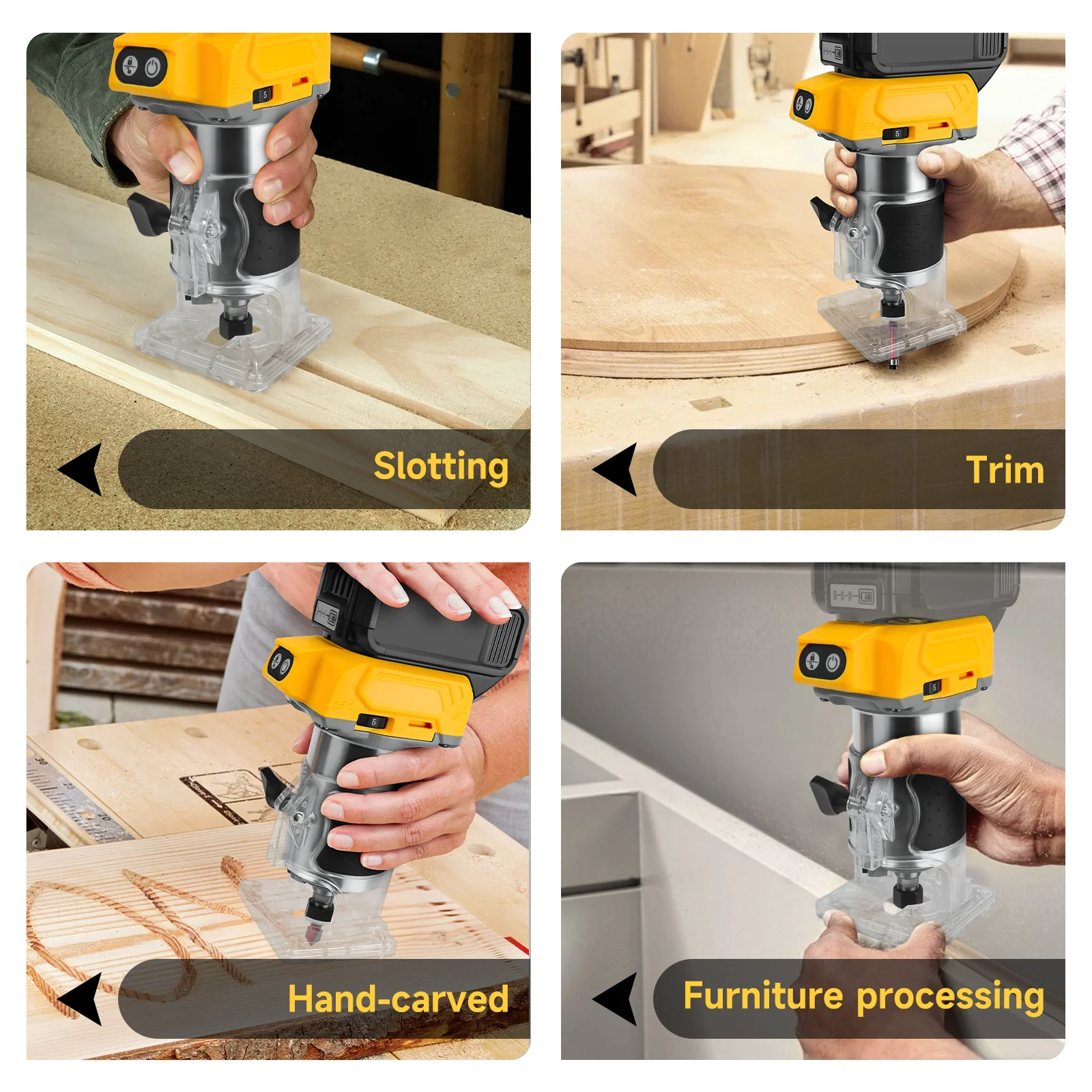 800W Brushless Electric Trimmer Woodworking Trimming Machine 5 Variable Speeds Wood Router for Dewalt 20V Battery (No Battery)