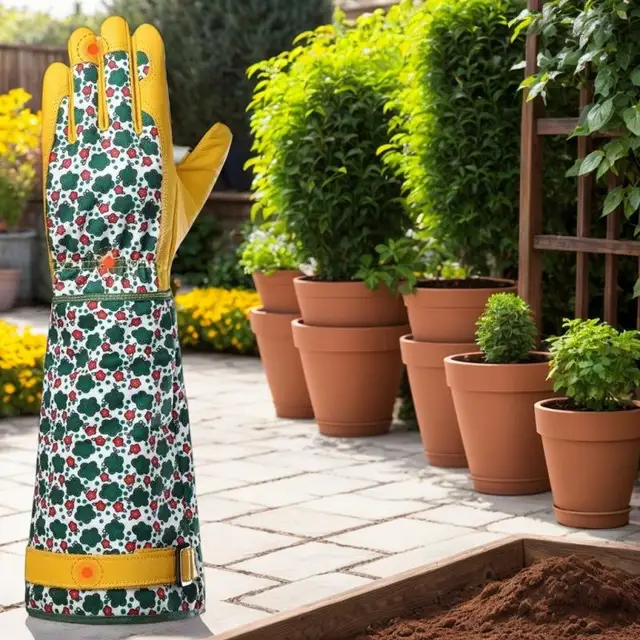 Reliable Cowhide Gardening Gloves; Anti-Stab for Labor Protection, Rose Pruning, Pepper Picking, and Chestnut Peeling 2