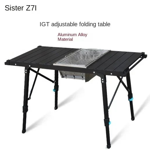 

Liftable Aluminum Alloy Outdoor Folding Table Portable BBQ Camping Picnic Table Camping IGT Combo