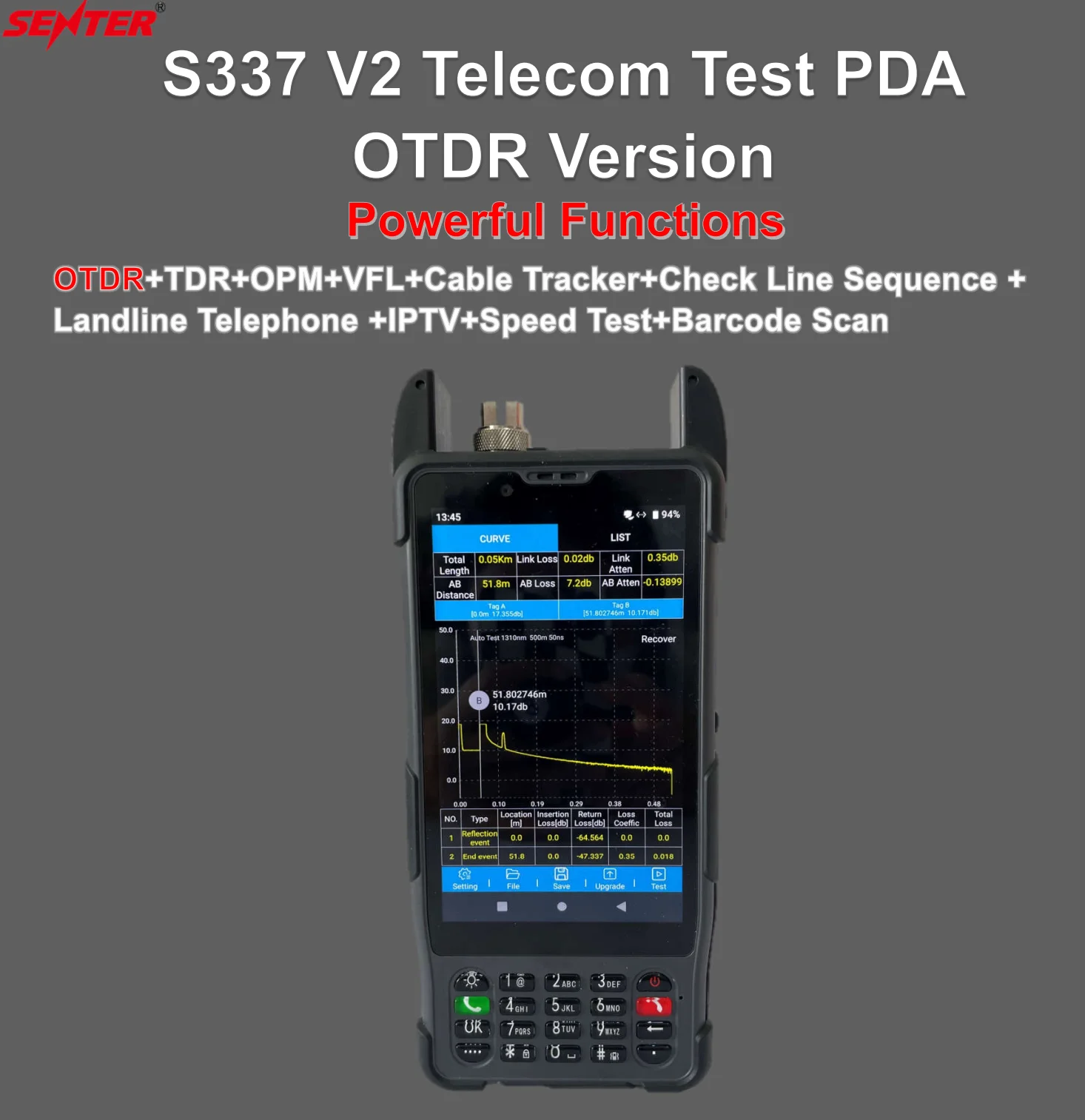 S337V2 Telecom Test PDA Support Gigibit Speed Test OTDR TDR
