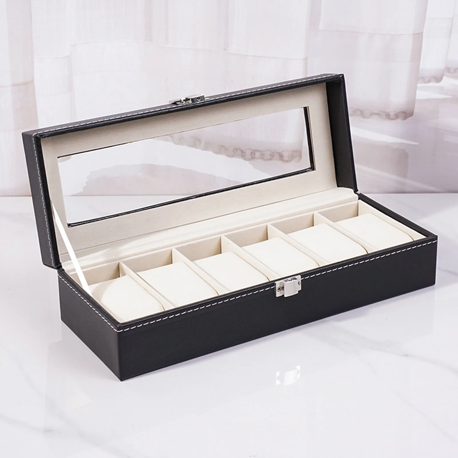 6-Digit Pu Leather Watch Box Ready-Made Jewelry Ring Box Packaging Jewelry Storage