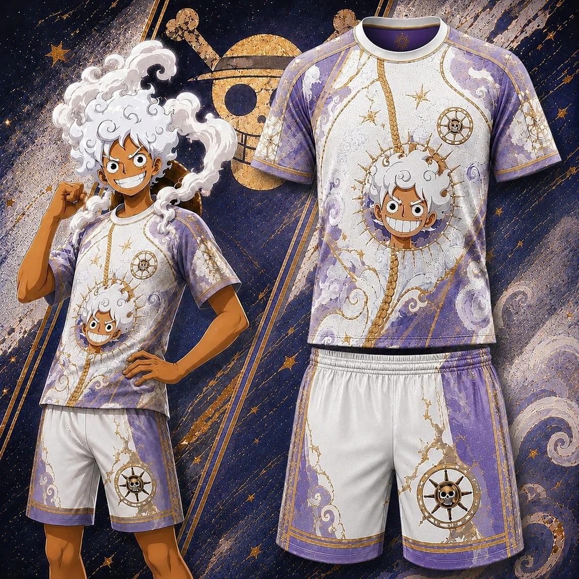 Herbstliche Limitierte Auflage ONE PIECE Luffy Eltern-Kind T-Shirt-Shorts-Set für Erwachsene/Kinder, atmungsaktiv, schnelltrocknend, Cartoon-Freizeitset