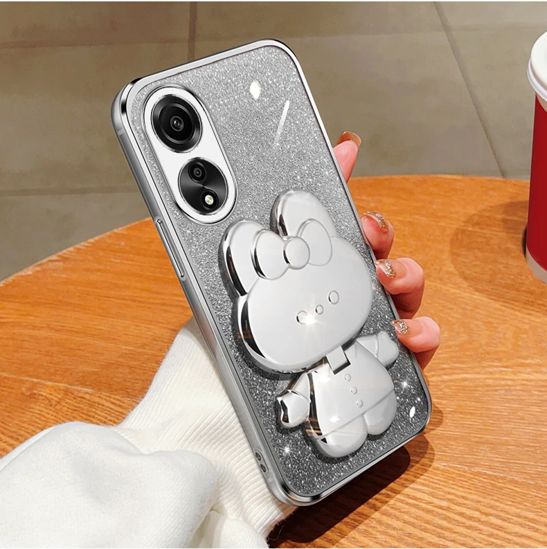 Étui souple avec support de miroir de maquillage, lapin à paillettes, A55, pour Oppo A36, A76, A32, A31, A93, A73, A53, A55, A35, A15, A38A54, A52, A92, 4G, 5G_voghion.com