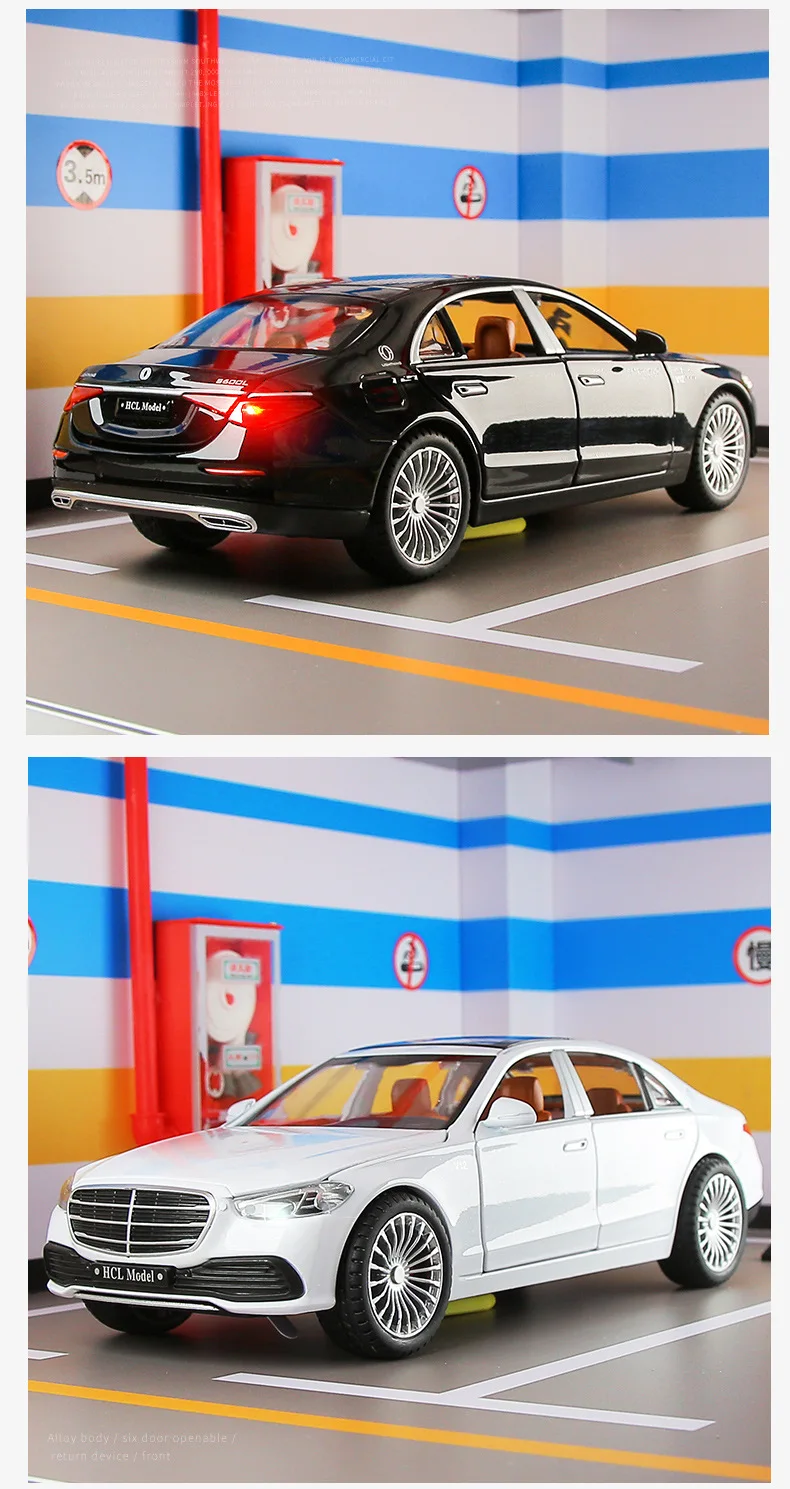 High Simulation 1/22 Maybach S600 Alloy Car Model Diecasts Metal Vehicle Car ModelSound and Light Collection Kids Toy Gifts barbie car