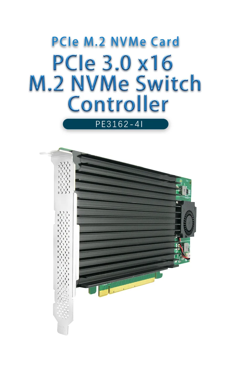 Description Picture 2 of item4 M.2 NVMe SSD PCIe x16 Adapter with PLX 8747 PCI Express 3.0 x16 Switch to 4 Ports M.2 Adapter Card---STC PE3162-4I