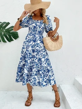 Elegant Direction Long Floral Print Dress with Collar Floral Print Maxi Dress Women's Fashion Elegant Style 1