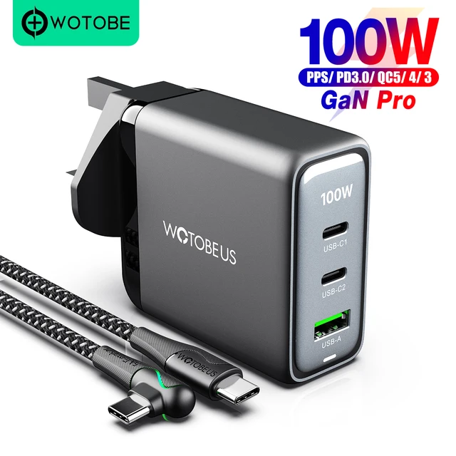 100W GaN USB-C Wall Charger,USB C PD100W PD65W 45W 20W For Laptop MacBook Pro Thinkpad iPhone 14 13 12 Pro Max Samsung Galaxy 1