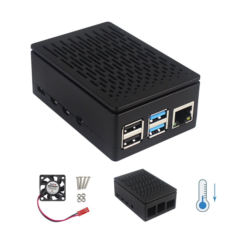 Raspberry Pi 4 Model B ABS Case Grid Cooling Shell with Cooling Fan Black Transp