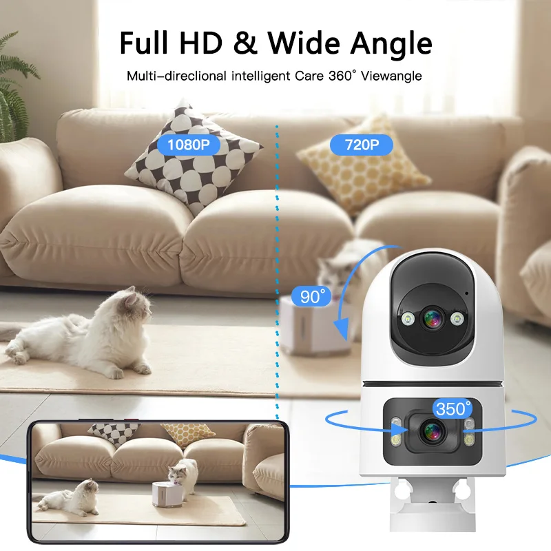 FIRSTCCTV WiFi Indoor Smart Camera 3MP Dual Screen Lens 2.4G Infrared Night Vision Motion Detection Auto Track Two-Way Audio 6