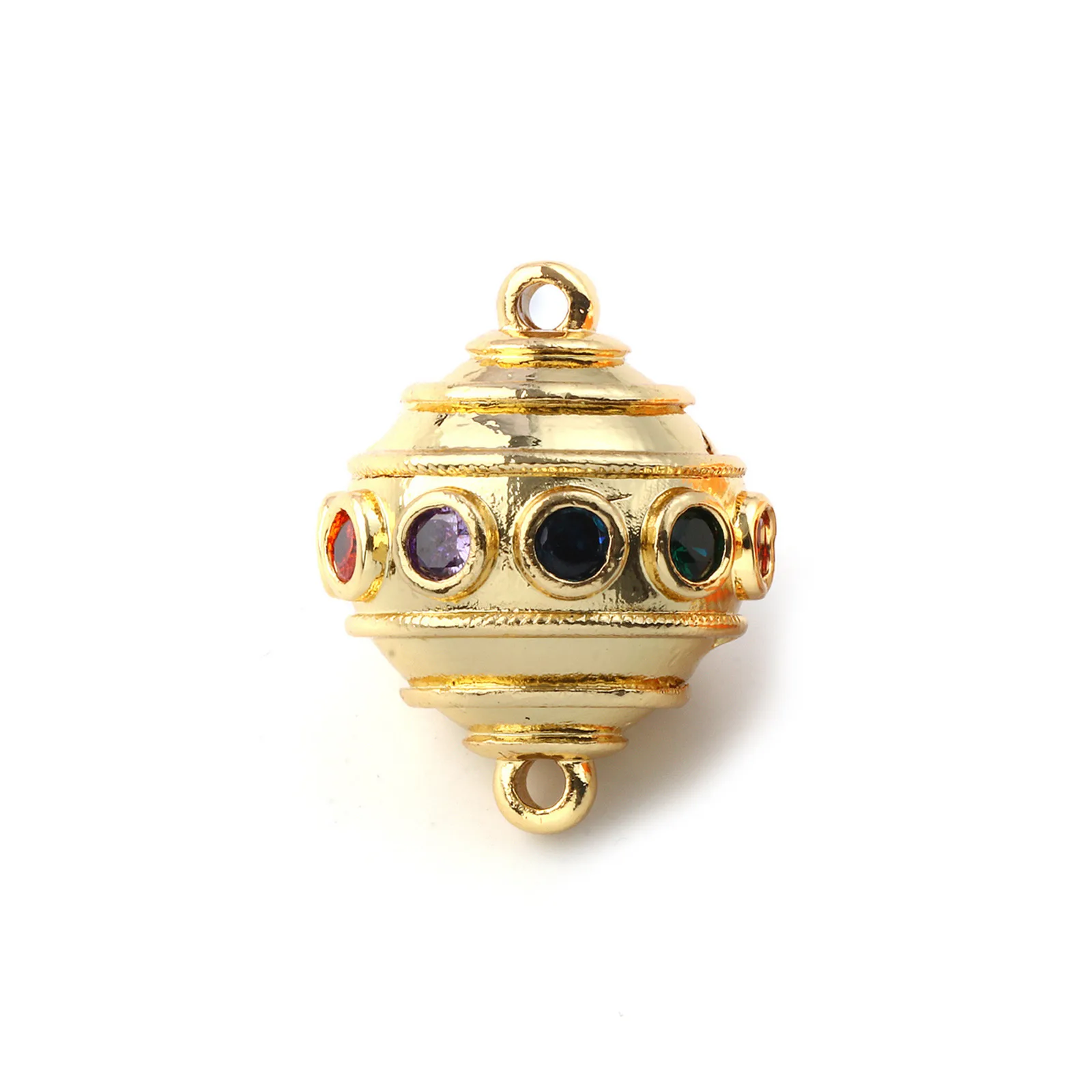 1 Stück Messing- und Zirkonia-Anschlüsse, Charms-Anhänger, 18 Karat vergoldet, Emaille-Kugelstreifen für die Herstellung von DIY-Halsketten, 26 mm x 20 mm – Detail 7