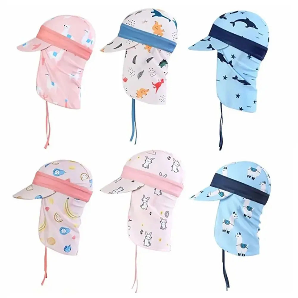Windproof Children's Swimming Cap Anti UV Breathable UV Protection Hat Adjustable Neck Protection Kids Bucket Hats Outdoor