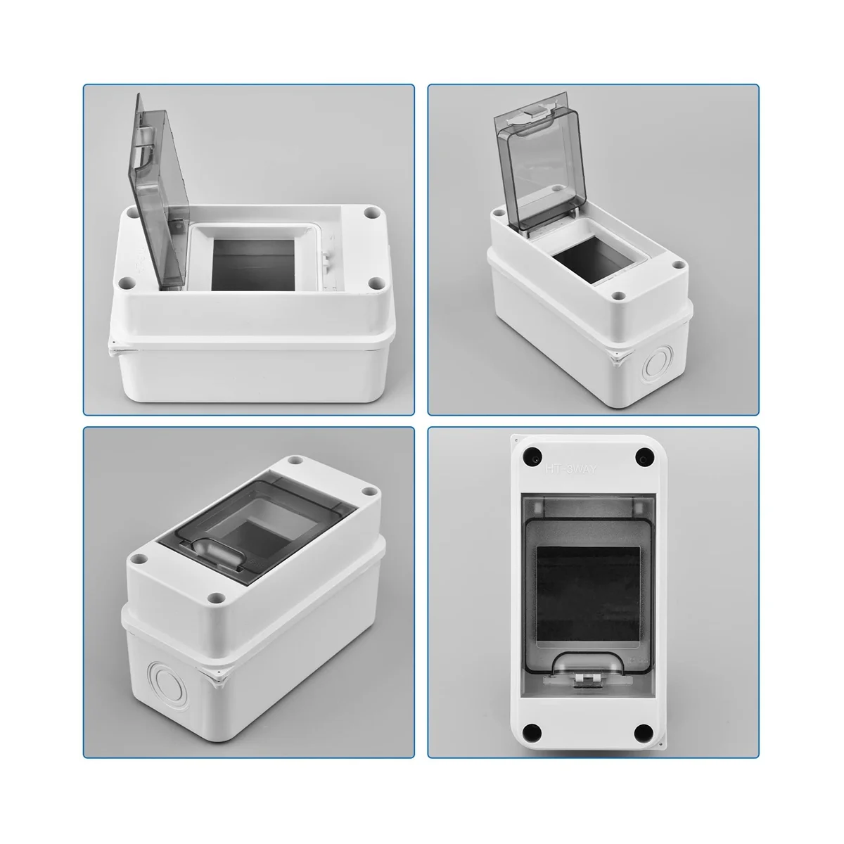 3 Way Distribution Protection Box, Waterproof Transparent Cover 3 DIN Rail Outdoor Distribution Junction Box 2Pcs