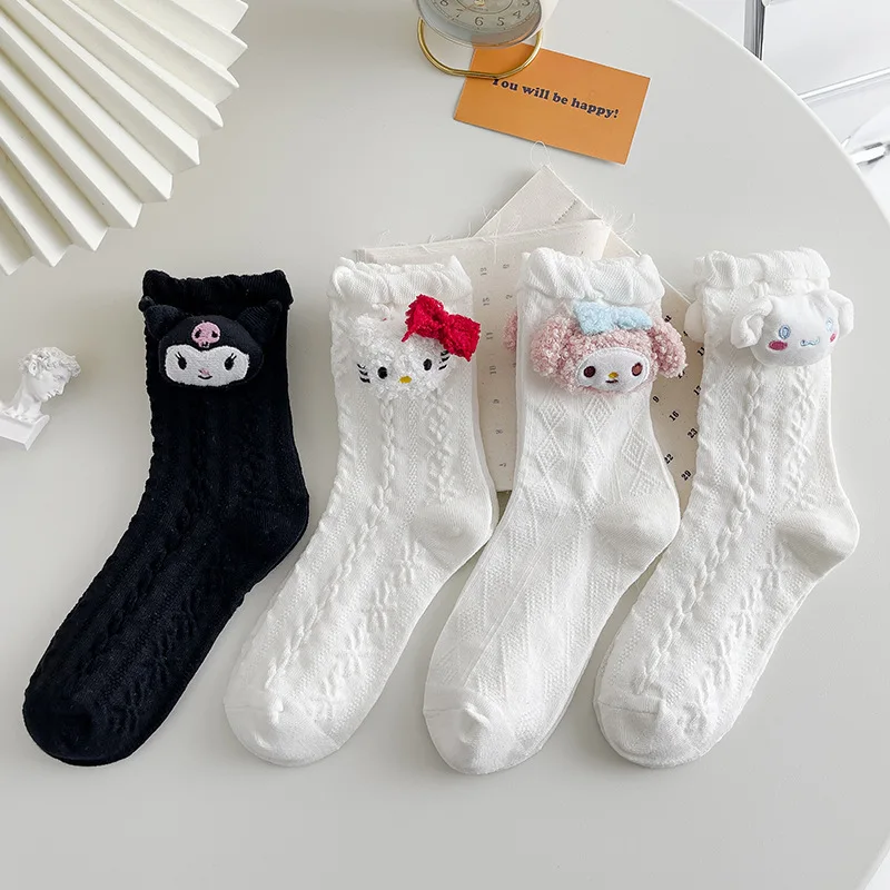 

Anime Miniso Socks Kawaii Sanrio Cartoon Hellokitty Cinnamoroll Cute Melody Kuromi Jk Mid Length Socks Gift Toys for Girls