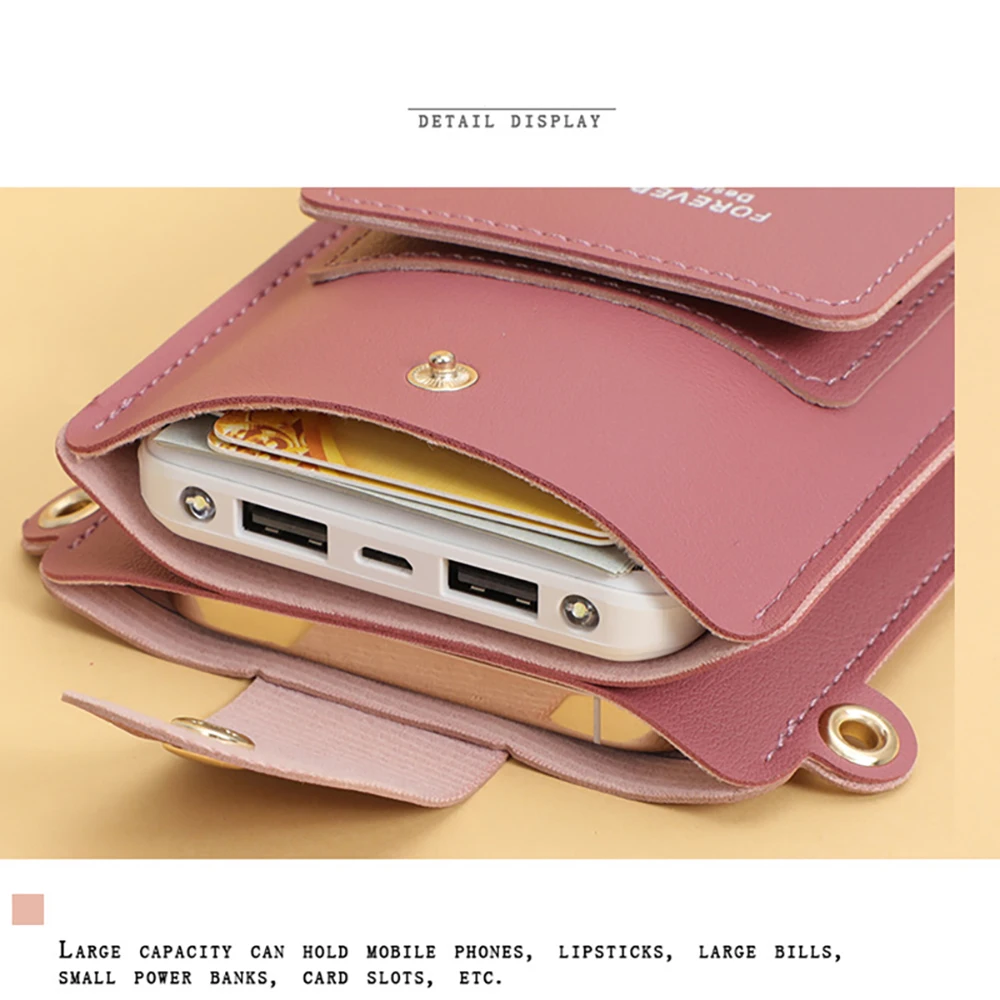 Messenger Shoulder Bags Fashion Women Bag Crossbody Pack Mini Mobile Cover Leather Clutch Cell Phone Pocket Touch Screen Handbag Mobile Phone Bag Women Messenger Bag