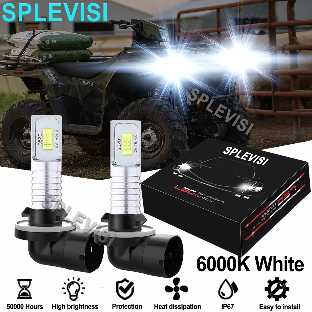 LED Headlight Bulbs Kit 6000K For Polaris Sportsman 450 2016 2017-2019 2020 2021 800 EFI LED 2005-2011 2012 2013 2014 led headlight bulbs kit 6000k for polaris sportsman 450 2016 2017 2019 2020 2021 800 efi led 2005 2011 2012 2013 2014